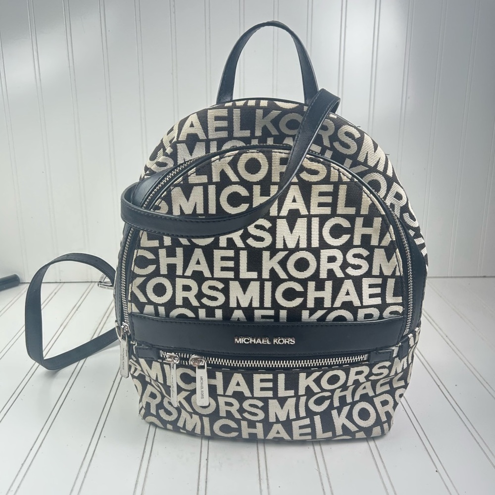 Michael Kors Kenly Large Backpack 35S0SY9B7J Black Multi White Logo NWT - Picture 2 of 10